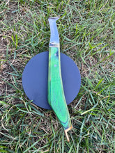 Load image into Gallery viewer, Farrier Hoof Knife Green Handle with Brass Horseshoeing Topper Left Handed Right Hand