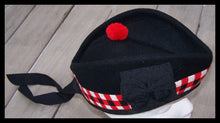 Load image into Gallery viewer, SCOTTISH PIPER HAT 100% PURE WOOL BLACK GLENGARRY DOUBLE DICED HAT