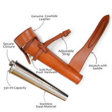 Load image into Gallery viewer, Fox Hunting Baton Flask Stainless Steel Saddle Hip Flask with Leather Case