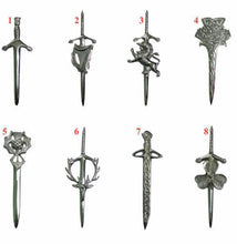 Load image into Gallery viewer, Scottish Kit Pins Various Design Chrome Finish 4" Highland Celtic Pin