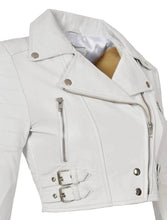 Load image into Gallery viewer, Women’s White Cropped Biker Bustier Bolero Real Leather Jacket