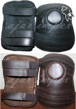 Load image into Gallery viewer, 3 or 2 Strap Polo & Ridding Knee Guards-Leather and Padded 100% Real Leather Guards