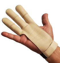 Load image into Gallery viewer, Traditional Archery Shooting Leather Gloves Top quality 100% Real leather 3 Fingers Beige Gloves