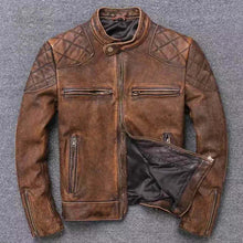 Load image into Gallery viewer, Distressed TAN Vintage Café Racer Men’s Biker Motorcycle Real Leather Jacket