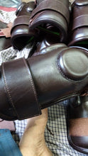 Load image into Gallery viewer, 3 or 2 Strap Polo & Ridding Knee Guards-Leather and Padded 100% Real Leather Guards