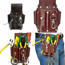 Load image into Gallery viewer, Leather Pouch Heavy Duty Tool 5 Pocket Electrician Carpenters Tool Pouch