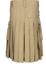 Load image into Gallery viewer, Men Scottish Fashionable Utility Kilt For Men's 100% Cotton Cargo Pockets Kilt Khaki