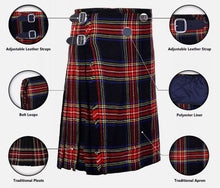Load image into Gallery viewer, Men's 8 Yard Scottish Tartan Highland Wedding Kilt Black Stewart