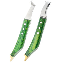 Load image into Gallery viewer, Farrier Hoof Knife Set Loop Knife Brass End Wood Handle Horse Goat Cow Right Hand Left Handed 10.5" inch long