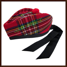 Load image into Gallery viewer, SCOTTISH PIPER HAT 100% PURE WOOL BLACK GLENGARRY DOUBLE DICED HAT