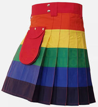 Load image into Gallery viewer, Deluxe hybrid Black/Rainbow Utility Cargo Highland Kilt With Two Pockets Size 30" To 60"