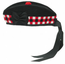 Load image into Gallery viewer, SCOTTISH PIPER HAT 100% PURE WOOL BLACK GLENGARRY DOUBLE DICED HAT