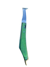 Load image into Gallery viewer, Farrier Hoof Knife Green Handle with Brass Horseshoeing Topper Left Handed Right Hand