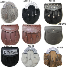 Load image into Gallery viewer, Scottish Kilt Leather Sporran Multi Design with Free Leather Belt Chain