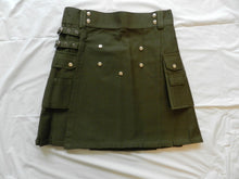 Load image into Gallery viewer, Men Scottish Fashionable Utility Kilt For Men's 100% Cotton Cargo Pockets Kilt Olive Green