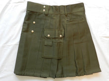 Load image into Gallery viewer, Men Scottish Fashionable Utility Kilt For Men's 100% Cotton Cargo Pockets Kilt Olive Green
