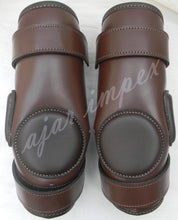 Load image into Gallery viewer, 3 or 2 Strap Polo & Ridding Knee Guards-Leather and Padded 100% Real Leather Guards
