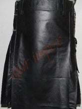 Load image into Gallery viewer, Men Scottish Synthetic Leather Pleated Kilt Top Quality PU Leather Kilt