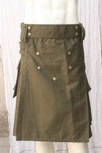 Load image into Gallery viewer, Men Scottish Fashionable Utility Kilt For Men's 100% Cotton Cargo Pockets Kilt Olive Green