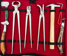 Load image into Gallery viewer, Farrier Tools kit Driving Hammer Hoof Knife Set Buffer 12" Nipper Clincher