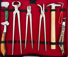 Load image into Gallery viewer, Farrier Tools kit Driving Hammer Hoof Knife Set Buffer 12" Nipper Clincher