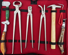 Load image into Gallery viewer, Farrier Tools kit Driving Hammer Hoof Knife Set Buffer 12" Nipper Clincher