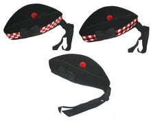 Load image into Gallery viewer, SCOTTISH PIPER HAT 100% PURE WOOL BLACK GLENGARRY DOUBLE DICED HAT