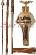 Load image into Gallery viewer, DRUM MAJOR MACE/STAVE EMBOSSED Head Mace Stick, Band Mace, 24 K Gold Plated