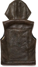 Load image into Gallery viewer, Hooded Shearling Wool Fur Sheepskin Natural Genuine Leather Vest Men Thick Sleeve
