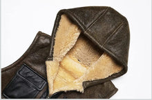 Load image into Gallery viewer, Hooded Shearling Wool Fur Sheepskin Natural Genuine Leather Vest Men Thick Sleeve