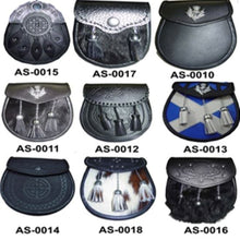 Load image into Gallery viewer, Scottish Kilt Leather Sporran Multi Design with Free Leather Belt Chain