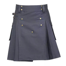 Load image into Gallery viewer, Men Scottish Fashionable Utility Kilt For Men's 100% Cotton Cargo Pockets Kilt Grey