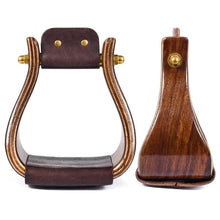 Load image into Gallery viewer, Handmade Horse Riding Wooden Stirrups Leather Covered Saddle Stirrups USA Stock