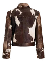Load image into Gallery viewer, Genuine Cowhide Leather Coat for Women | Natural Hair-On Cow Skin Fashion Jacket