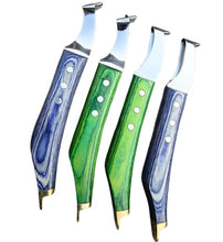 Load image into Gallery viewer, Farrier Hoof Knife Set Loop Knife Brass End Wood Handle Horse Goat Cow Right Hand Left Handed 10.5" inch long