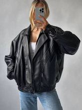 Load image into Gallery viewer, 90's Vintage Oversize Jacket, women's Vintage Real Leather Straight, ladies