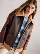 Load image into Gallery viewer, Women's Brown Genuine Sheepskin Leather RAF Aviator Flight Shearling Fur Jacket