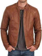 Load image into Gallery viewer, Men Leather Jacket Brown Slim Fit Genuine Lambskin Biker Motorcycle Jacket