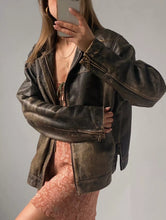 Load image into Gallery viewer, 60s Oversized Leather Jacket Womens Handmade Distressed Brown Genuine Leather