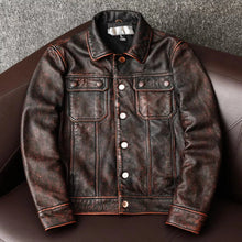 Load image into Gallery viewer, Vintage brown cowhide jacket Men genuine leather coat casual leather Jacket