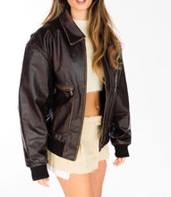 Load image into Gallery viewer, Women's Handmade Oversized Real Leather Distressed Brown Bomber Jacket