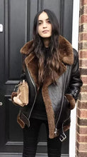 Load image into Gallery viewer, Women's Black Real Sheepskin Leather Bomber Jacket with Premium Shearling
