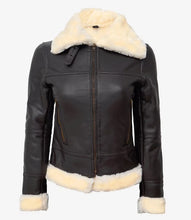 Load image into Gallery viewer, Women's Real Leather Dark Brown B3 Bomber Shearling Jacket