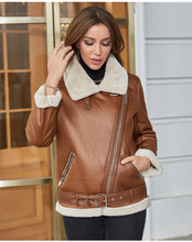 Load image into Gallery viewer, Women's Aviator Real Leather Jacket Coat Bomber B3 Sheep Skin Fur Leather Jacket