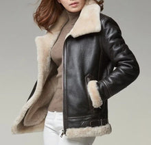Load image into Gallery viewer, B3 Bomber Aviator Women Shearling Coat Sheepskin Real Leather Jacket for Women