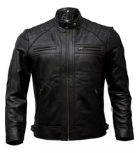 Load image into Gallery viewer, Men's Café Racer Biker Leather Jacket Black Brown Motorcycle Genuine Leather