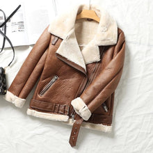 Load image into Gallery viewer, Women's Aviator Real Leather Jacket Coat Bomber B3 Sheep Skin Fur Leather Jacket