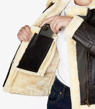 Load image into Gallery viewer, Women's Real Leather Dark Brown B3 Bomber Shearling Jacket