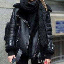 Load image into Gallery viewer, Women's Black REAL Sheep Leather Winter Coat - Black Fur Shearling Lined Jacket