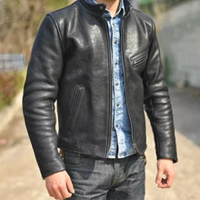Load image into Gallery viewer, MEN'S REAL COWHIDE PREMIUM LEATHER MOTORCYCLE BIKER TOP LEATHER JACKET BLACK